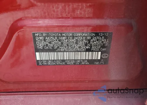 2013 Lexus Is 250 из США, поврежденный, VIN JTHBF5C26D5190041